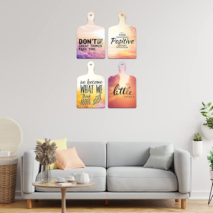 Artvibes Positive Things Designer Wooden Wall Hanger for Home Decor | Modern Artworks | Set of 4