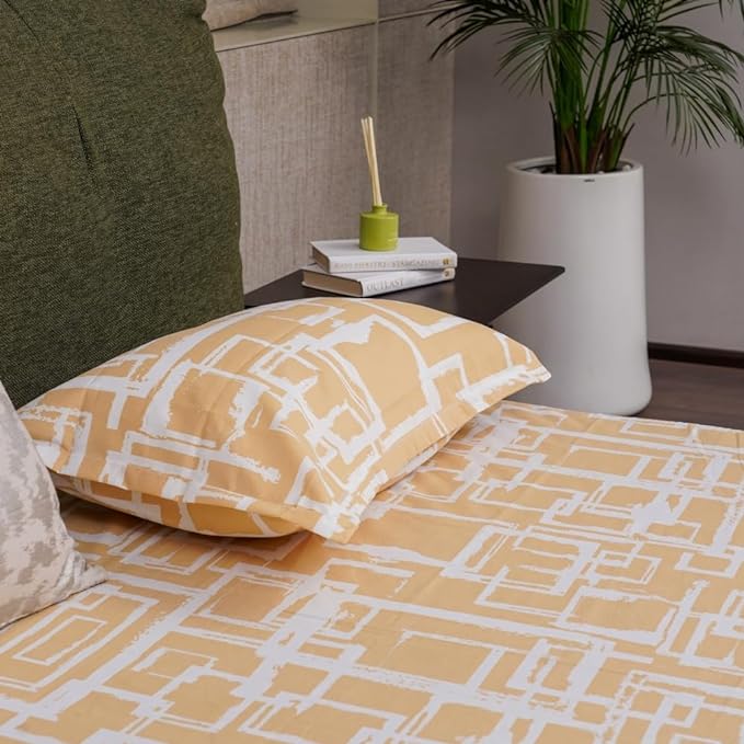 Urban Space Serene Bedsheet for Double Bed 2 Pillow Covers (Colour Checkers Soft Brown)