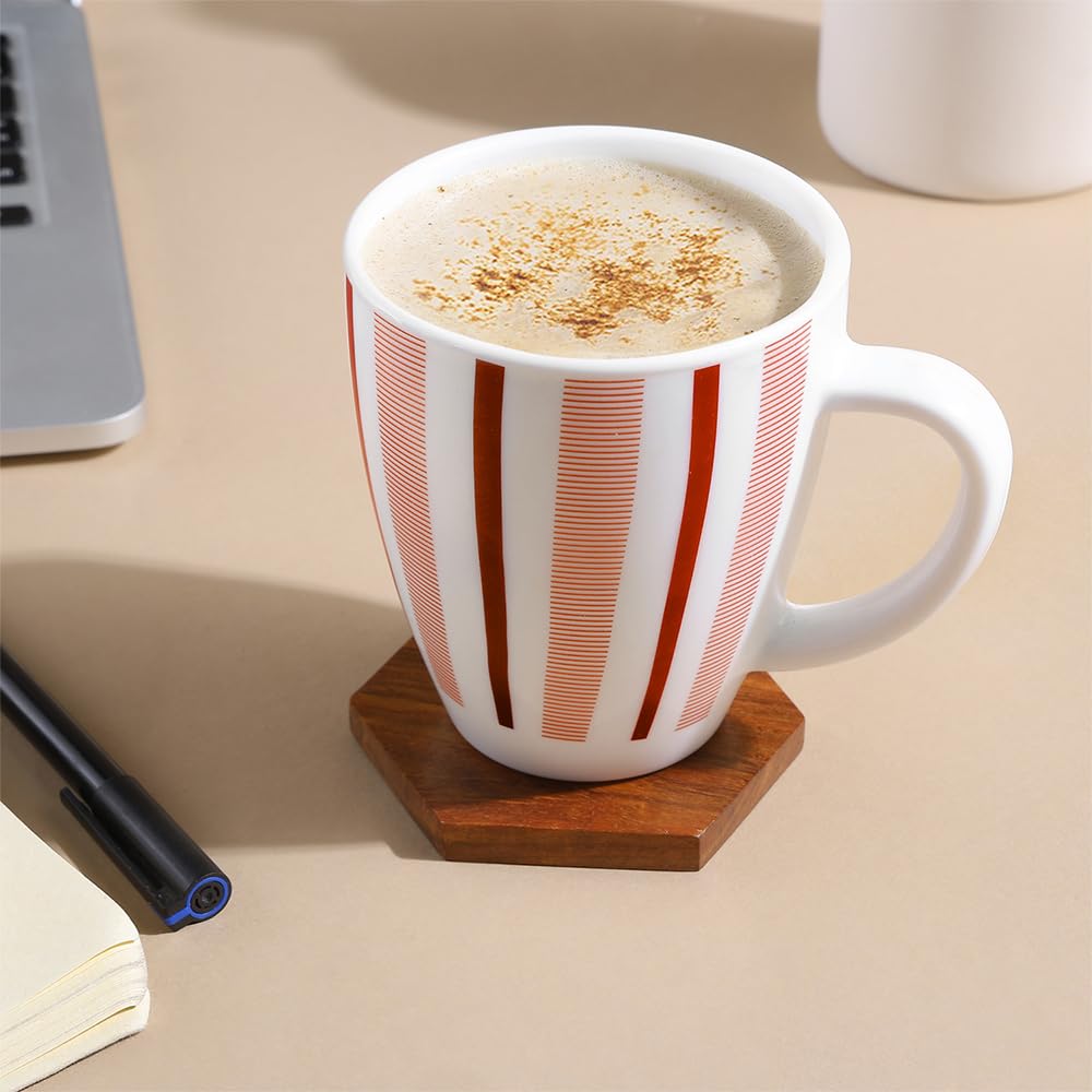 Larah by Borosil Red Strip 390 Ml Mug | Set of 2