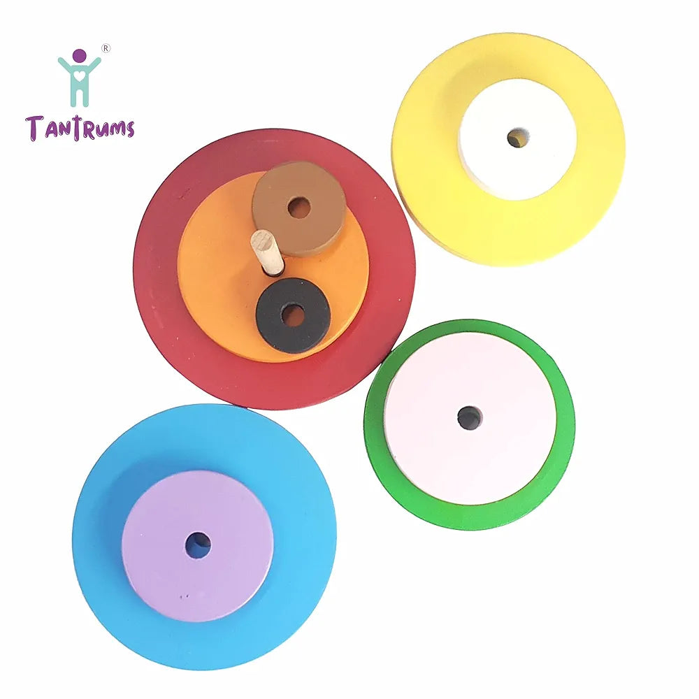 Tantrums Preschool Wooden Building Blocks Graded Tower Puzzle for Kids to Develop Eye Coordination | Fun Learning Toy | Puzzle for Concentration I Multicolour Single Circle - Tower,1 Piece