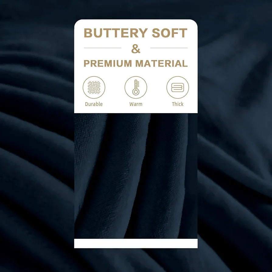 Cloth Fusion Fleece Sherpa Blanket for Winter Single Bed Soft Quilt Blanket Navy