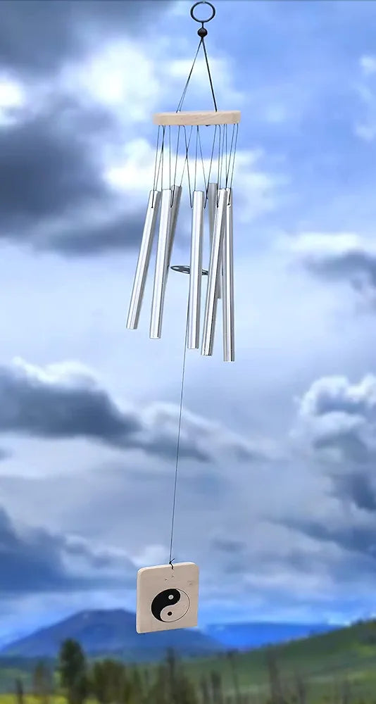 Lilone Wood Aluminum 7 Pipe Silver Wind Chimes Sweet Sound 24 Inch Long