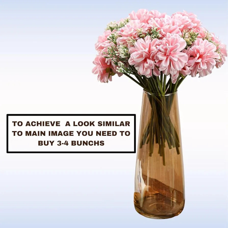 Artificial Dahlia Flower Bunch – 7-Stem Faux Bouquet Realistic Fabric Flower Arrangement Pink