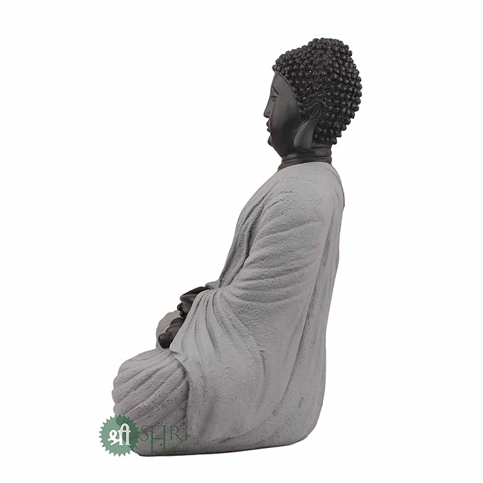 Indicast Polyresin Buddha Idol for Home Decoration | Black and Off White