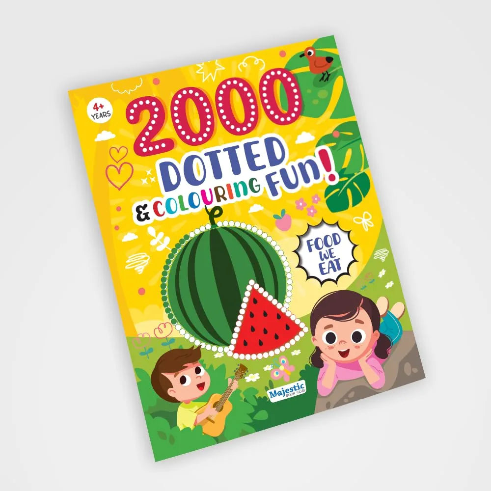 2000 Dotted Colouring Fun I Food We Eat Colouring Sticker Book for Kids Age 4+ I Packed with 2000 Stickers I 16 Pages + 4 Sticker Sheets I Fun Preschool Activity Book by Majestic Book Club