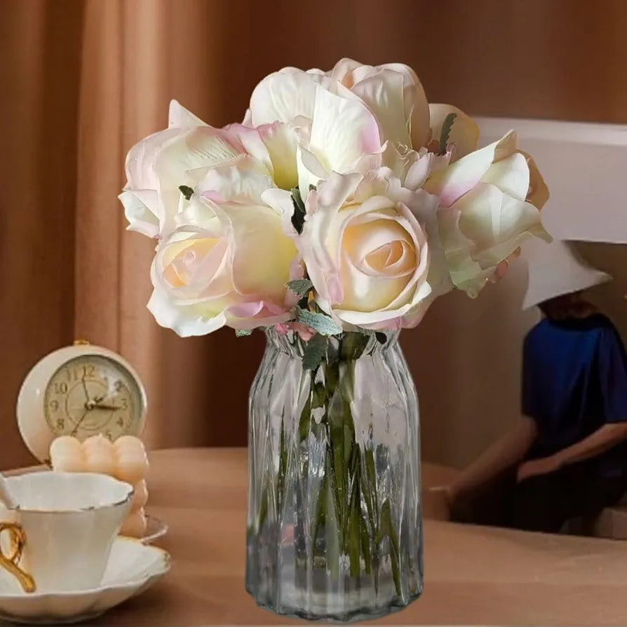 Artificial Rose Flower  for Home Decor Fabric White