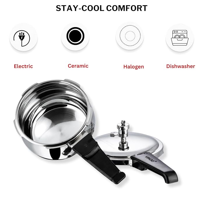 Vinod Splendid Plus Stainless Steel Pressure Cooker Outer Lid 2.5 Litre | SAS Bottom Handi Cooker | Extra Glass Lid