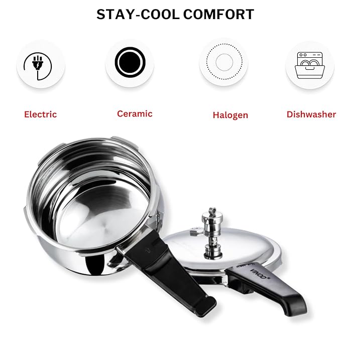 Vinod Splendid Plus Stainless Steel Pressure Cooker Outer Lid 3.5 Litre | SAS Bottom Handi Cooker | Extra Glass Lid