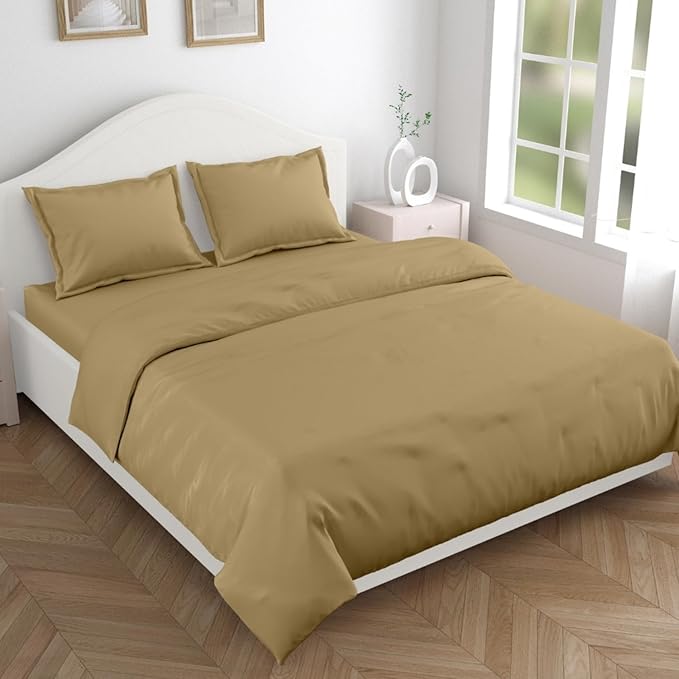 Haus & kinder Cotton Plain Solid Bedsheet for King Size 2 Pillow Covers | Colour Taupe