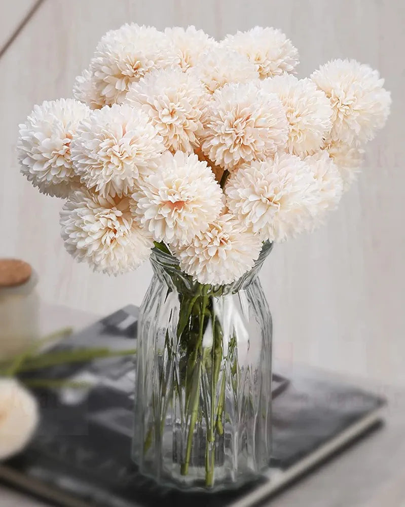 Artificial Chrysanthemum Hydrangea Ball Flower Sticks Off White