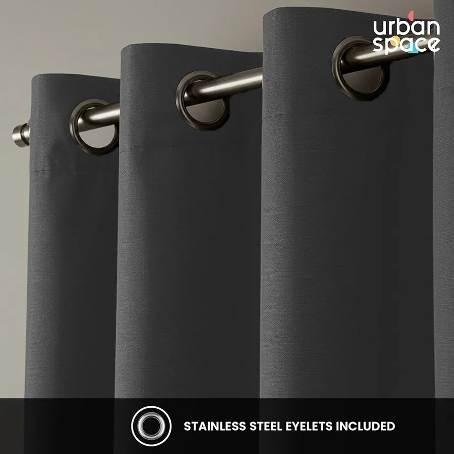 Urban Space Blackout Curtains for Window 5 Feet Set of 2, Thermal Insulated Curtains with Eyelets and Tiebacks Solid Curtain Soft GreyColour