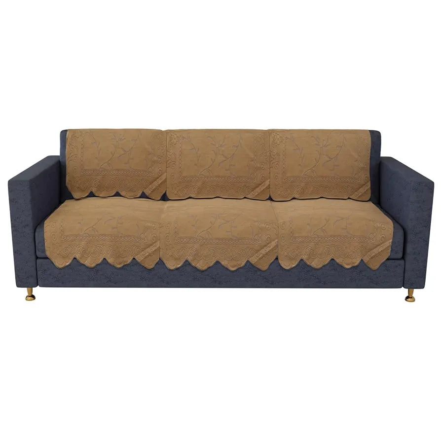 Kuber Industries 5-Seater Sofa Cover for Home Decor Self Ginger Sofa Cover Set Golden Colour