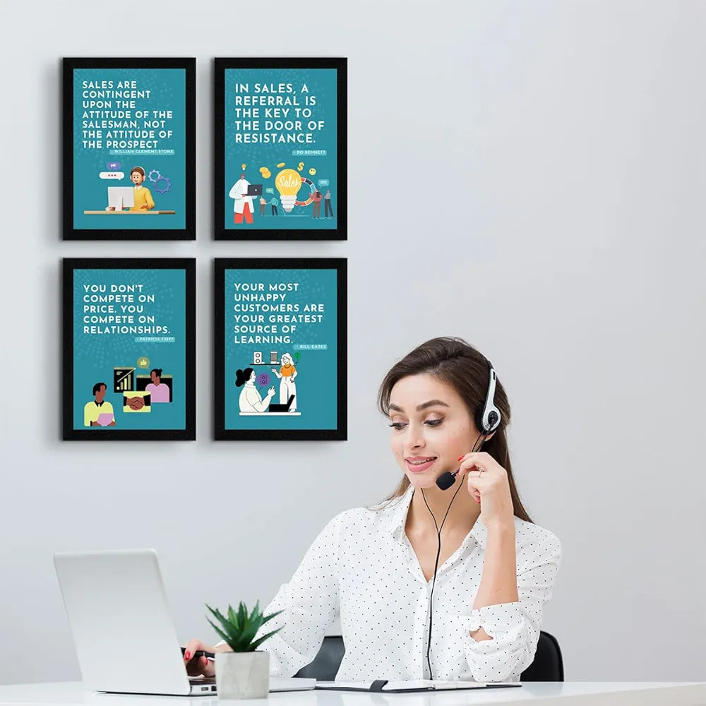 ArtX Paper Business Sales & Marketing Motivational Quotes AXF00196-MOT Framed Posters Set of 4