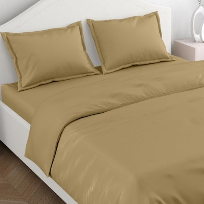 Haus & kinder Cotton Plain Solid Bedsheet for King Size 2 Pillow Covers | Colour Taupe