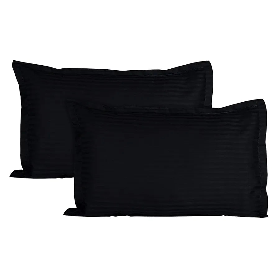 Aerohaven Glorious 210TC Striped Satin Cotton Pillow Cover Set Black Colour