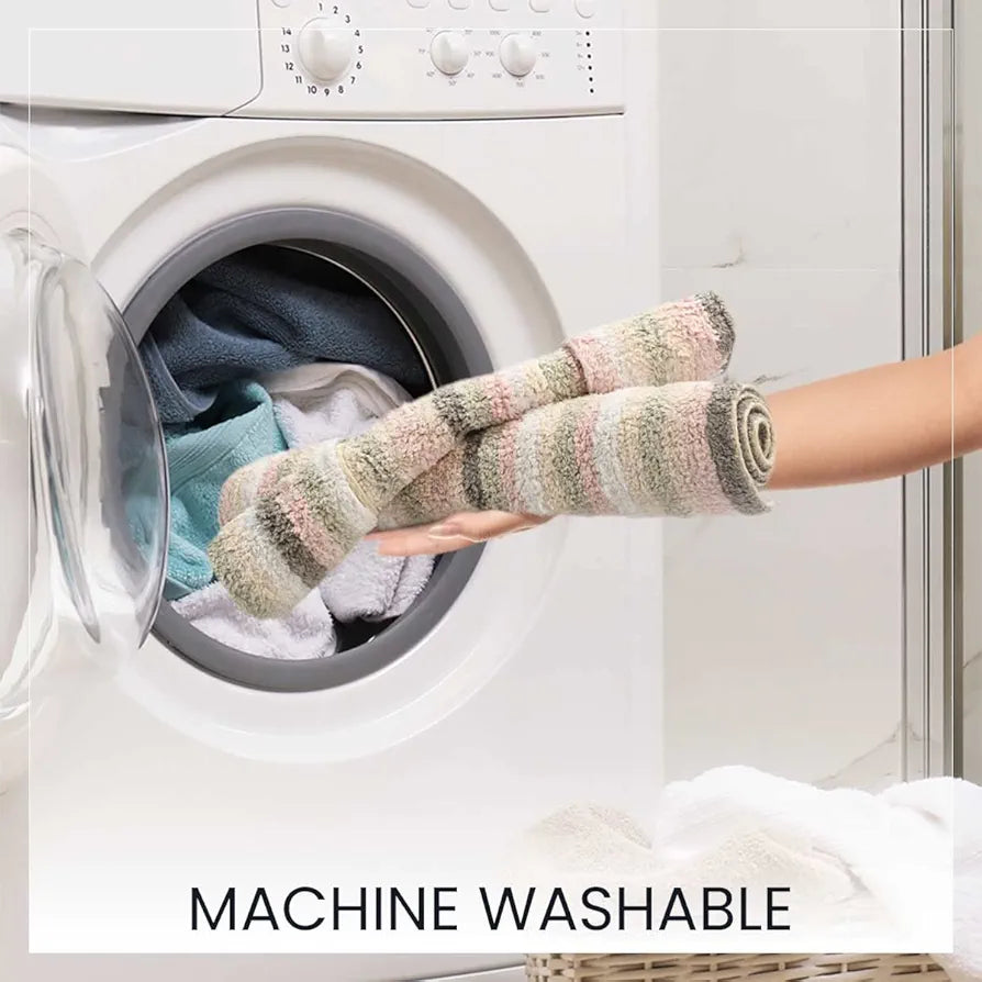 Sashaa World Striped Anti-skid Bathmat & Contour Set Colour Peach White & Grey