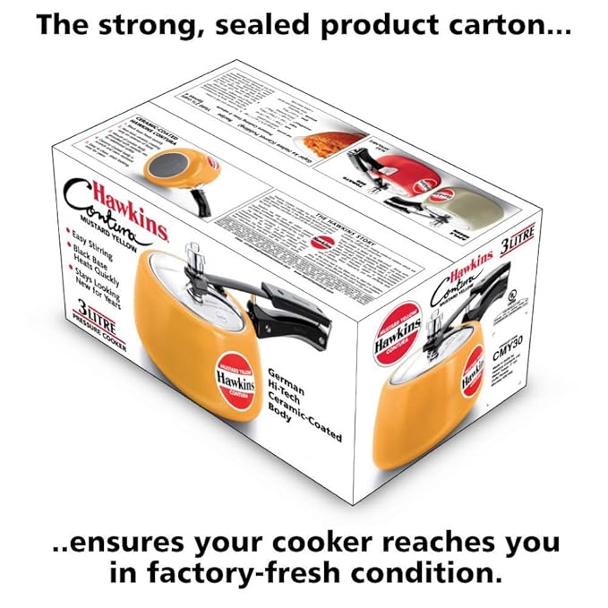 Hawkins 3 Litre Contura Pressure Cooker Ceramic Coated Handi Inner Lid Cooker Mustard Yellow