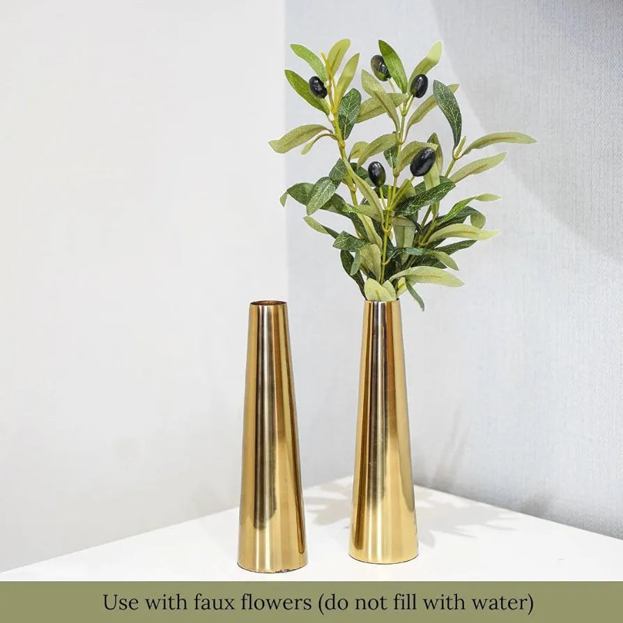 Behoma Golden Metal Slim Cone Flower Vase Small Flowers not Included