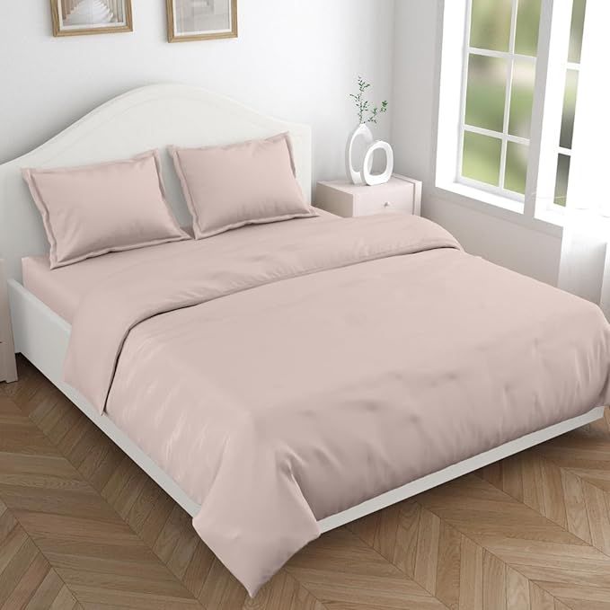 Haus & kinder Cotton Plain Solid Bedsheet for King Size 2 Pillow Covers | Colour Cameorose