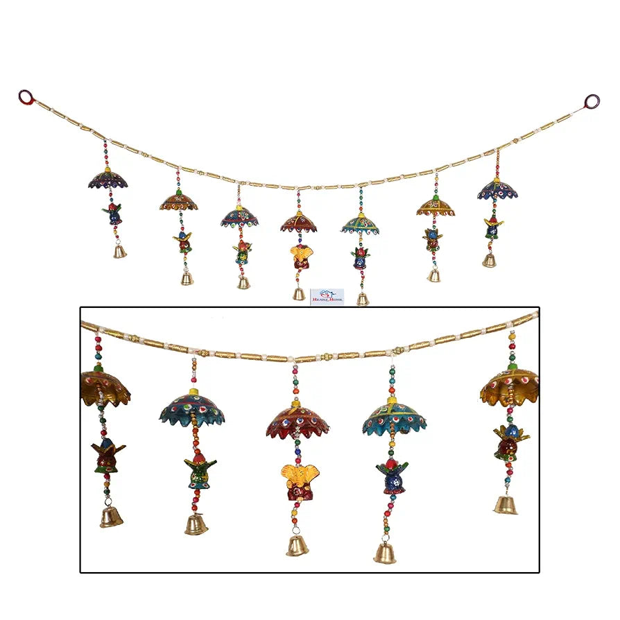 Heart Home Handcrafted Kalash Toran Umbrella Hanging Bandarwal Door Hanging Windchime