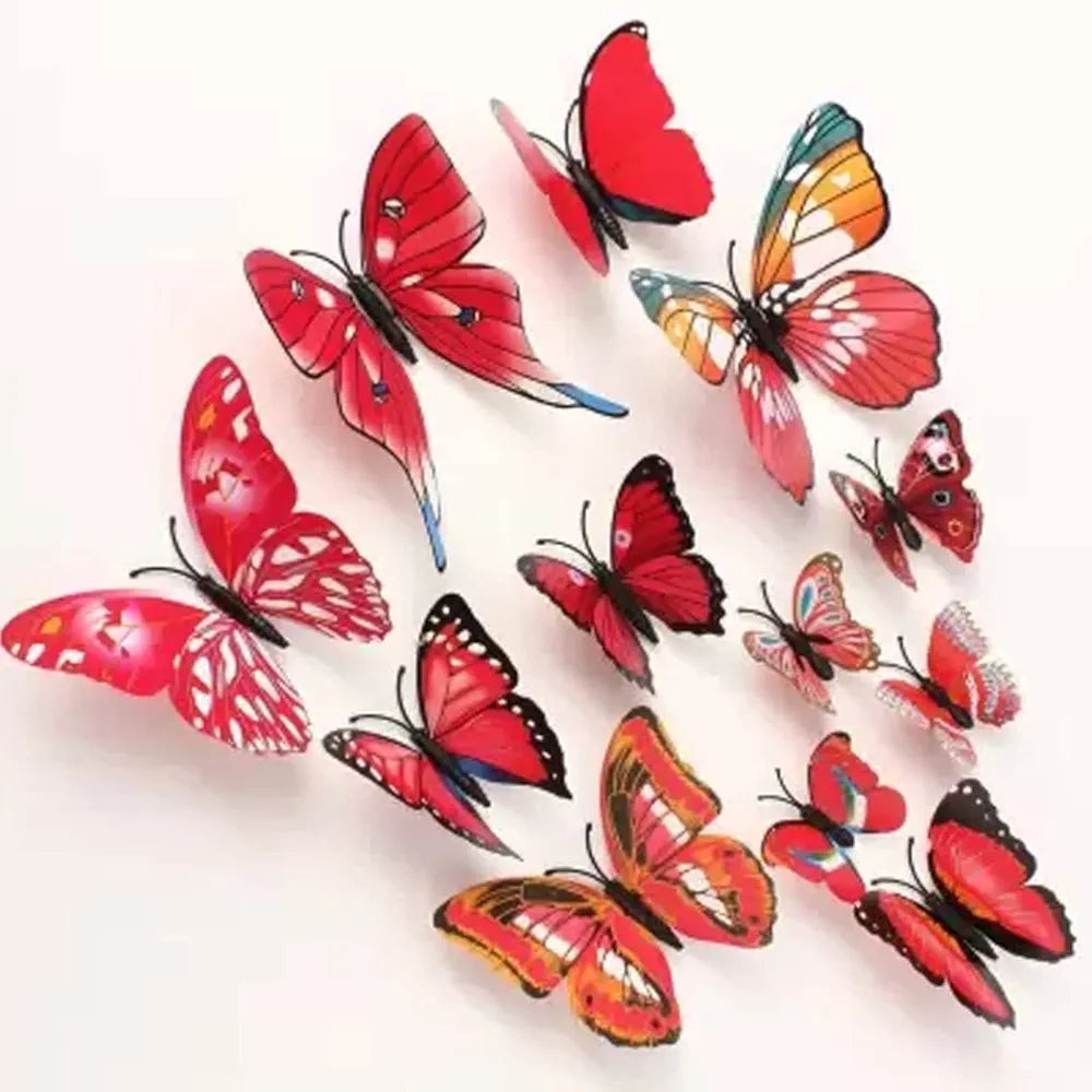 Xtore 12pcs 3D Home Decor Butterfly 3D Plastic Build Ferrari Red Comes with Sticking pad