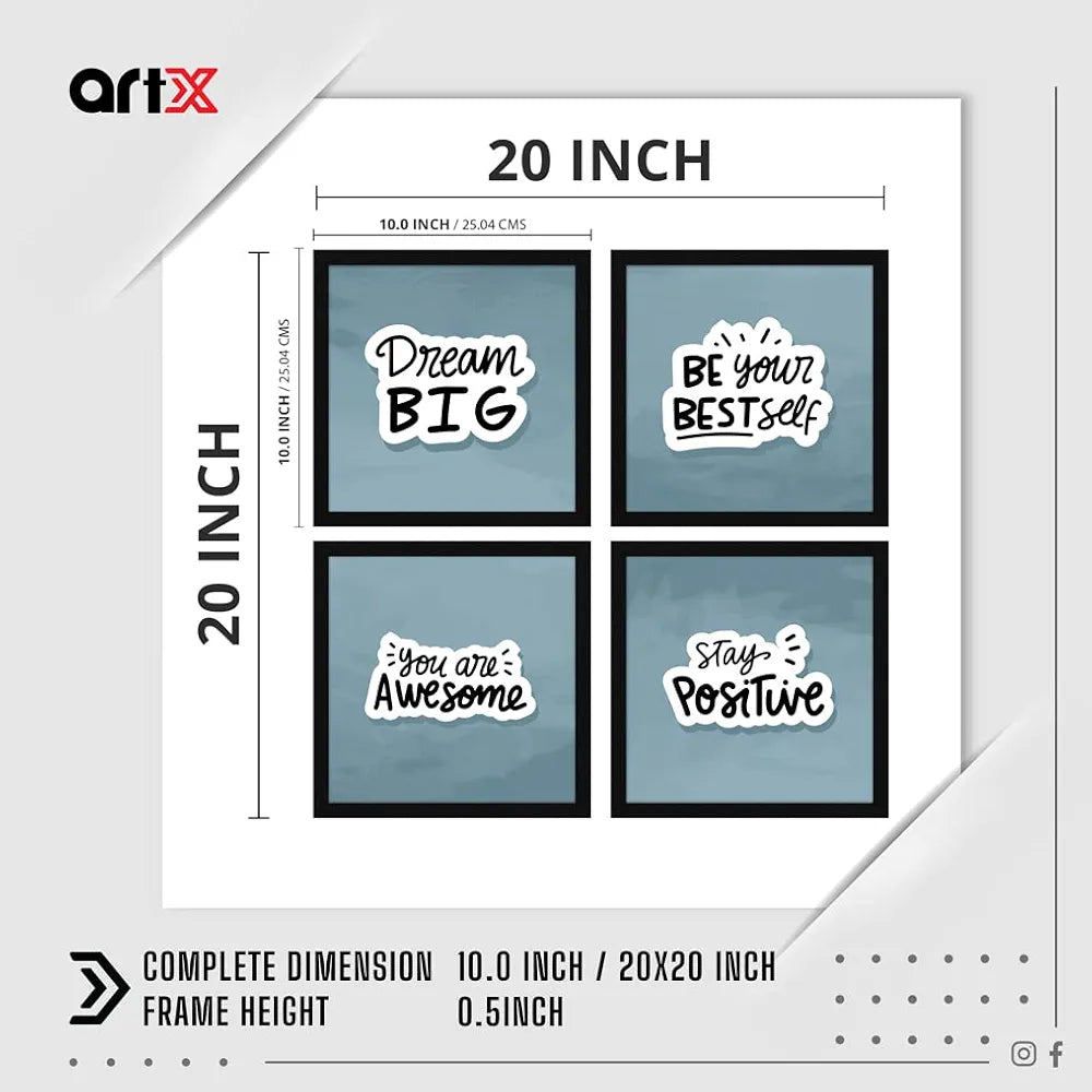ArtX Paper Motivational Quote Dream Big Wall Art Painting With Frame Set of 4