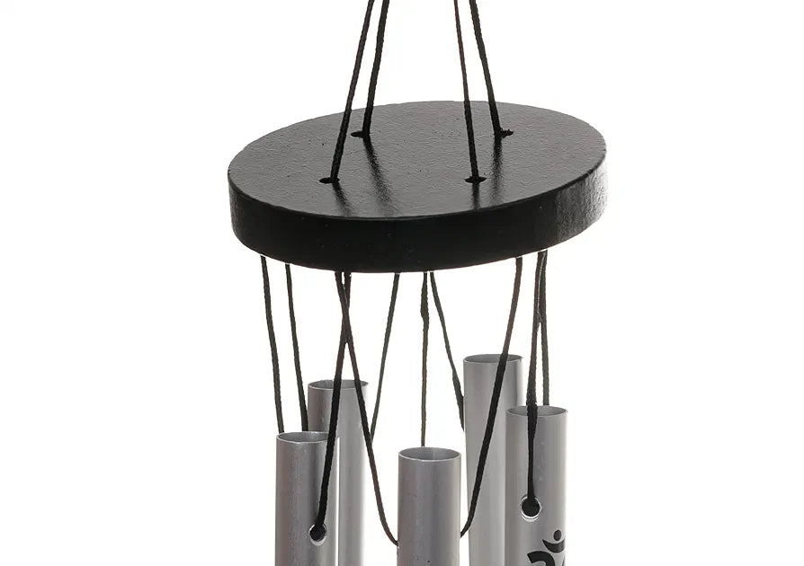 Tej Gifts Feng Shui Metal Wind Chime with Om Printed 5 Pipes for Positive Energy Silver Small
