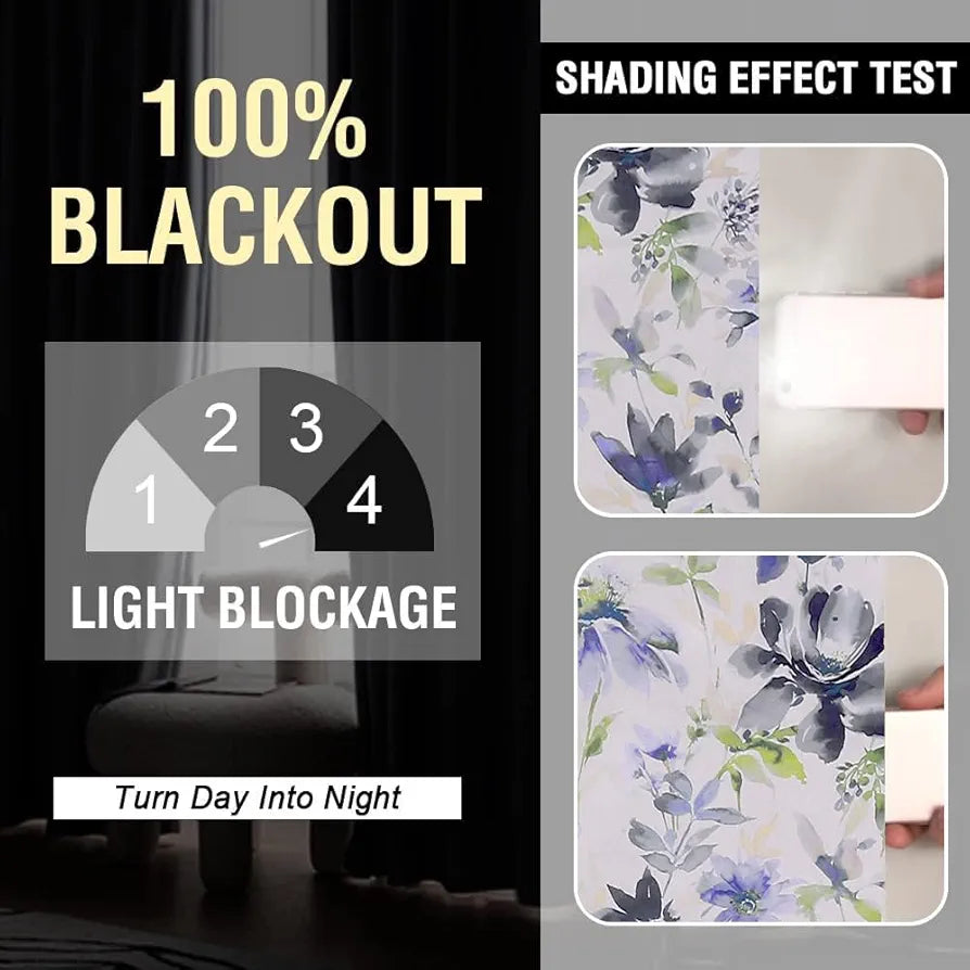 Cloth Fusion Blackout Printed Premium Door Curtains 7 Feet Long Set of 2 Blue Lotus