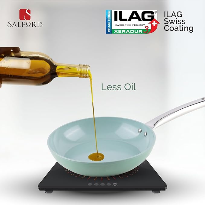 Salford Forged Ceramic Non-stick Frypan With Tubular Ss Handle | Induction & Gas Ready | Green | 240mm | 1.85 Litre