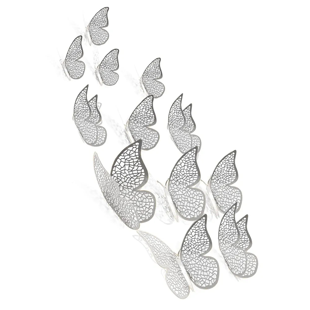 Xtore 12pcs 3D Home Decor Silver Butterfly Beautiful Decor - Silver Pack of 12