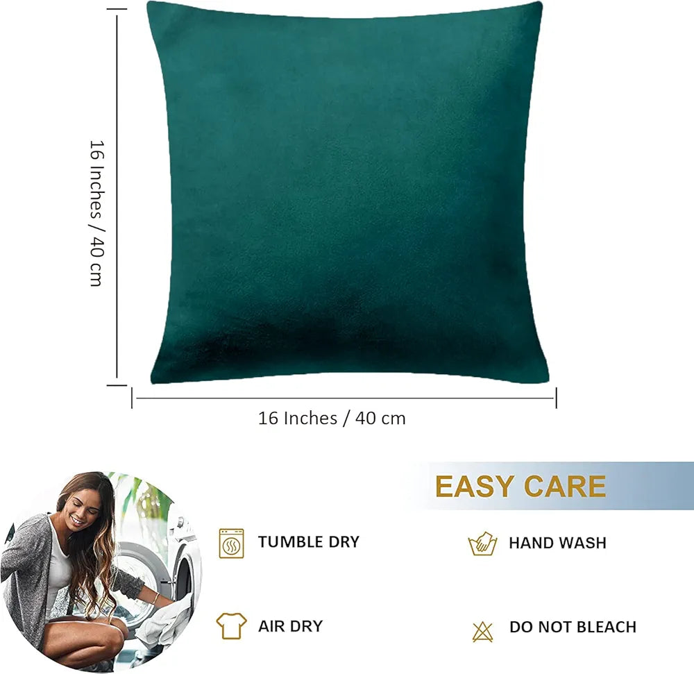Cloth Fusion Velvet Sofa Cushion Cover Set of 2 Luxurious Cushion Cover Peacock Green