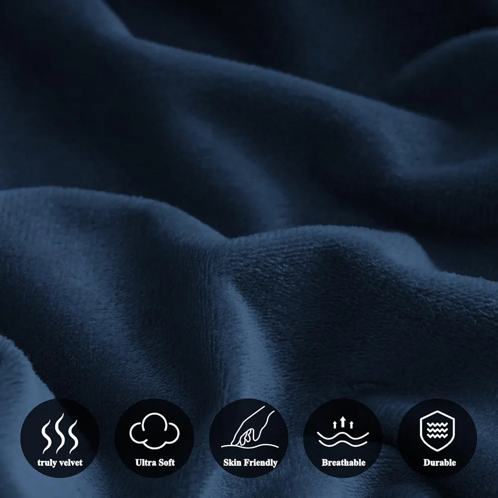 Cloth Fusion 200 TC Warm Winter Elastic Fitted Bedsheet for Double Bed King Size with 2 Pillow Covers Navy