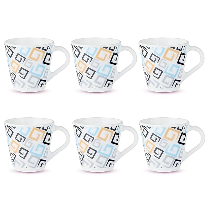 Larah by Borosil Novelty Series Ember Opalware Mug | Set of 6 Tea/coffee Mugs | 160 Ml Each