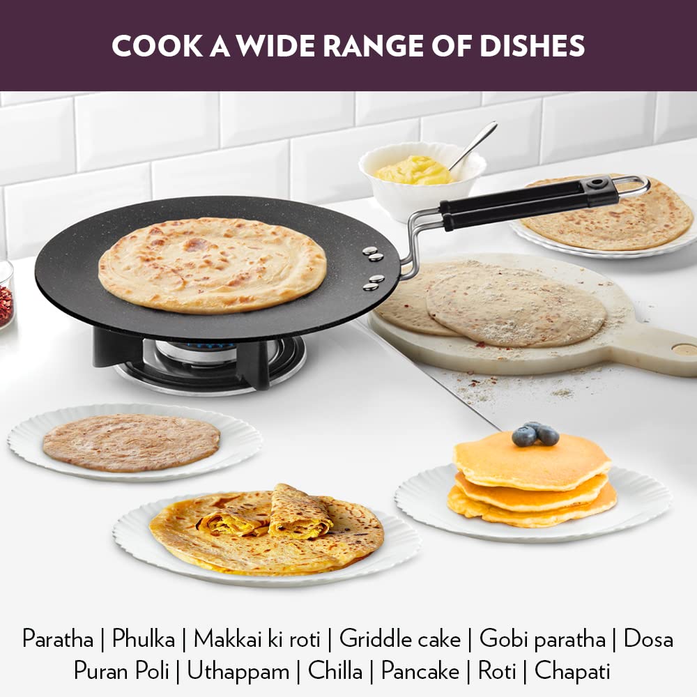 Borosil Granito Non-stick Concave Tawa | Induction Friendly | Granite Finish | Pfoa-free | 25 Cm Diameter | Black