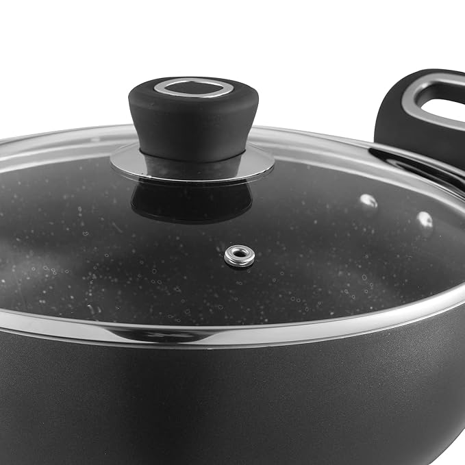 Vinod Zest Marbilo Non-Stick Deep Kadai with Glass Lid 3.3 litres (26 cm Diameter) with Riveted Sturdy Handles