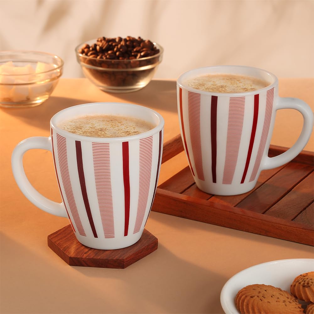 Larah by Borosil Red Strip 390 Ml Mug | Set of 2