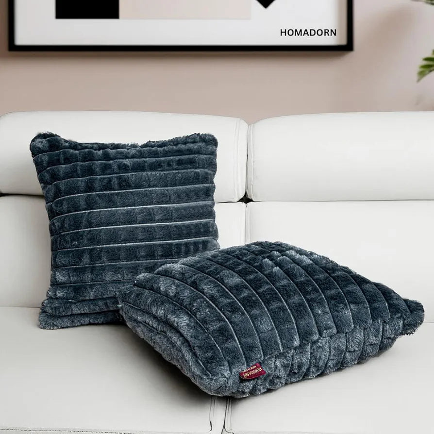 Homadorn Luxury Plush Fur Reversible Cushion Cover Ultra Soft & Cozy Grey