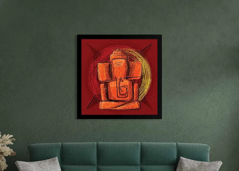ArtX Swastik Ganesh Ji Big Canvas Painting With Frame Multicolour Square