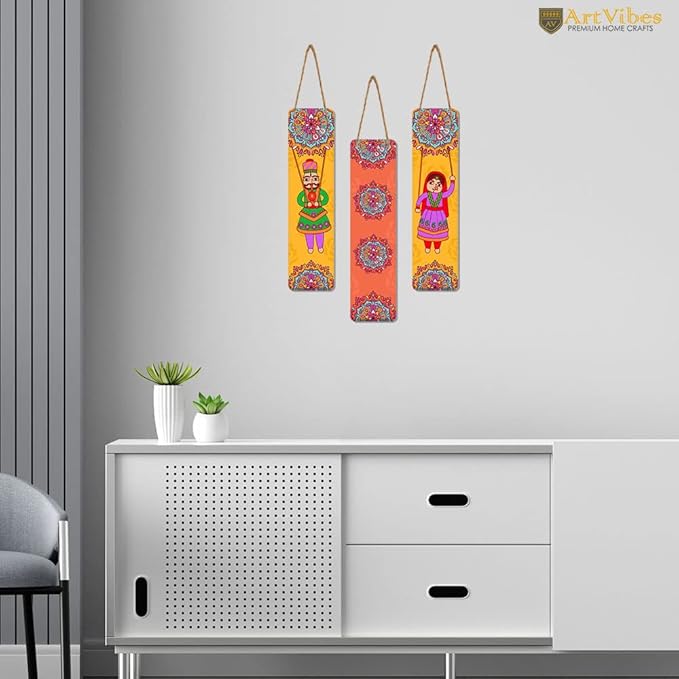 Artvibes Dancing Puppets Designer Wooden Wall Hanging Decoration Items for Home | Set of 3