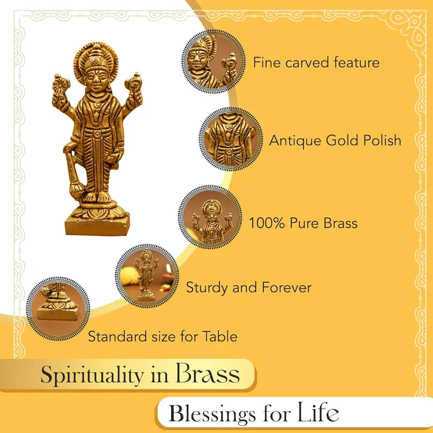 Ekhasa Pure Brass Lord Vishnu Idol Vishnu Bhagwan Murti