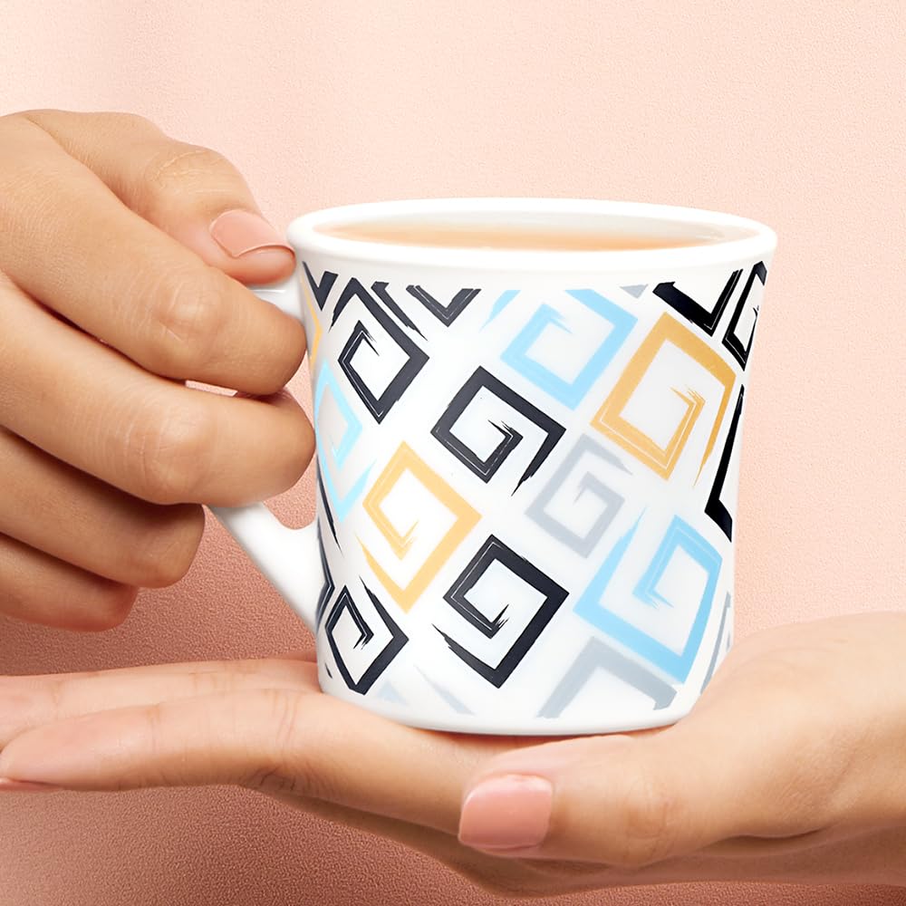 Larah by Borosil Crysta Series Ember Opalware Mug | Set of 6 Tea/coffee Mugs | 210 Ml Each