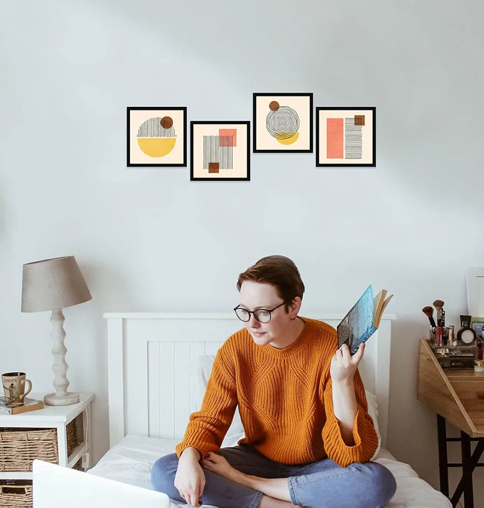 ArtX Paper Abstract Wall Art Painting Framed Paintings Multicolor Posters Geometric-Squares Set of 4