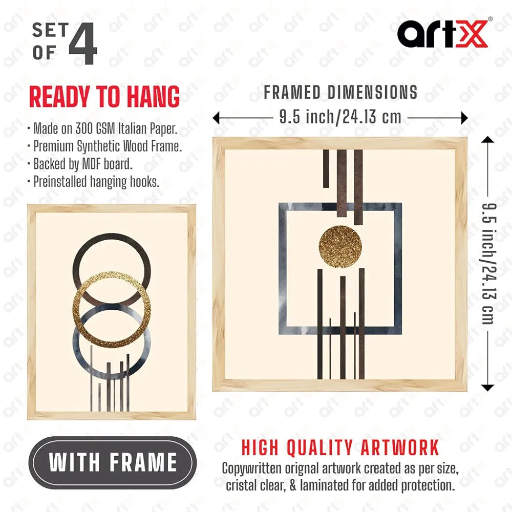 ArtX Paper Abstract Shapes Big Wall Art Frame Painting Set of 4