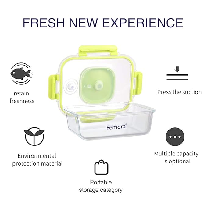 Femora Borosilicate Glass Rectangle Container With Vacuum Pump Lid | 1050 Ml