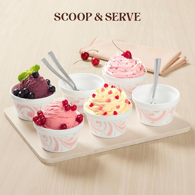 Larah by Borosil Frosty Red Ice Cream Bowl/dessert Set | Set of 6 | Glass | 120 Ml
