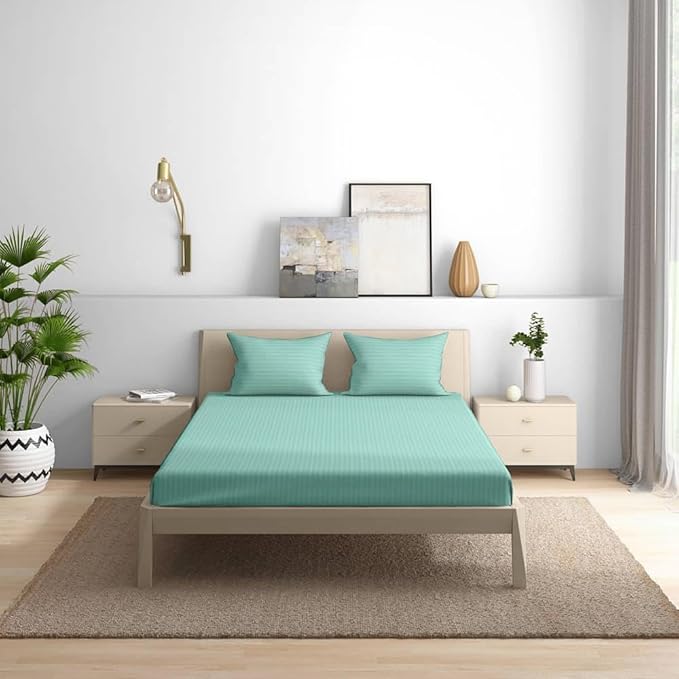 Wakefit Bedsheet for King Size Bedsheet King Size Bed Cotton 2 Pillow Covers Elastic Fitted Sheet Aquifer Colour