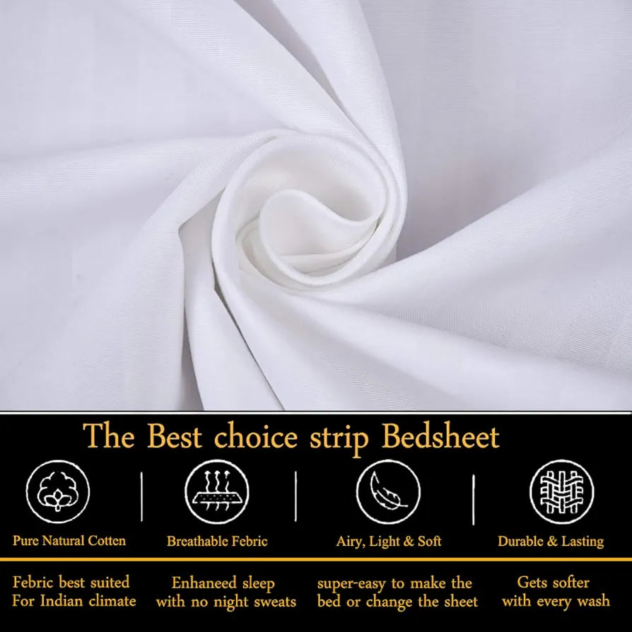 Fresh From Loom Soft Skin Safe Breathable Single Size Flat Bedsheets Set with 1 Pillow Covers 144 tc White