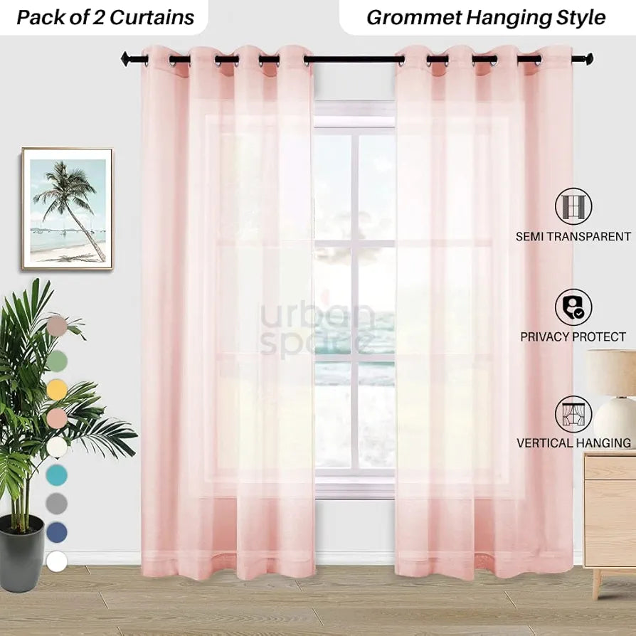 Urban Space Linen Textured Sheer Curtain for Door Room Darkening Curtain with Tieback and Eyelet Hanging Style Set of 2 Decorative Curtains Salmon Pink