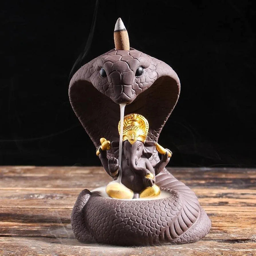 Jd Fresh Resin Back Flow Smoke Fountain Incense Holder Nag and Snake Ganesha Incense Burner with 30 Back Flow Incense Stick