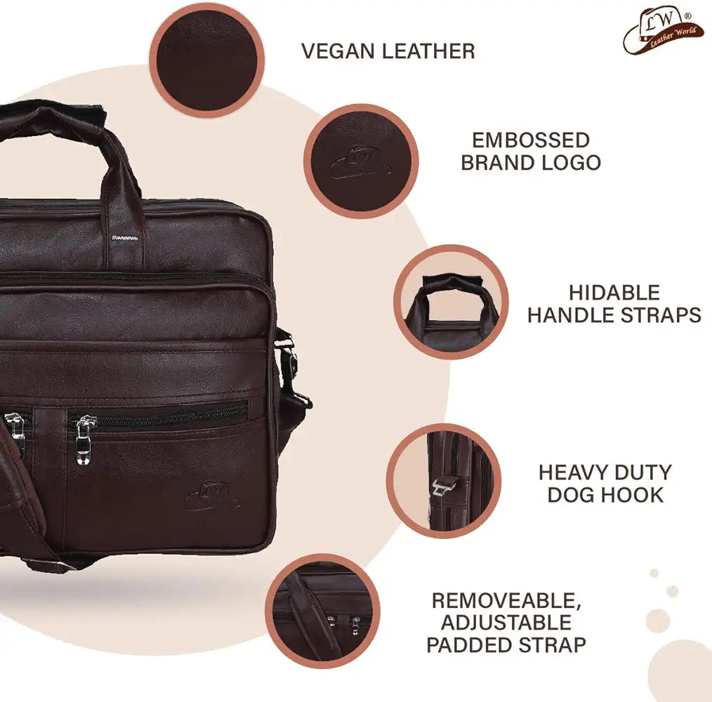 Leather World Expandable PU 15.6 inch Laptop Office Bag Men Women Messenger Briefcase